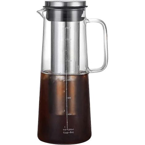 Airtight café infusé à froid Iced cafetière et infuseur thé 1 0L 34oz verre Carafe avec Removable acier inoxydable (1/5)