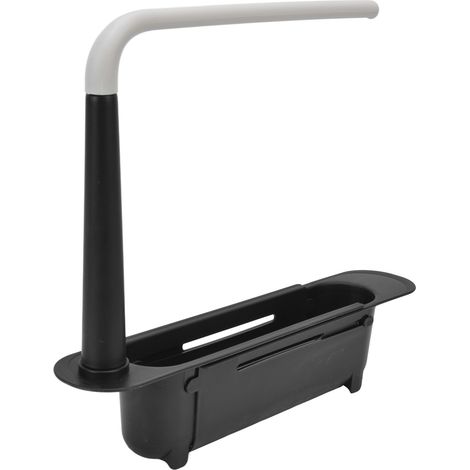 Support de rangement télescopique pour évier, longueur réglable à volonté, grande capacité, organiseur extensible en PP pour évier de cuisine, noir (1/5)
