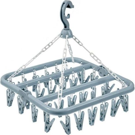 Séchoir à linge pliable avec 32 pinces et égouttoir (bleu clair)