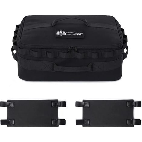 Table de camping IGT portable, en acier inoxydable noirci, avec combinaison libre et amovible, réchaud de camping portable. (1/5)