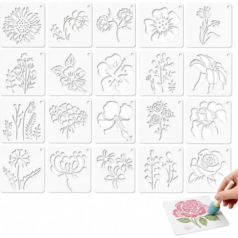 20 Pochoirs Fleurs et Feuilles, Pochoirs de Peinture Réutilisables pour Artisanat, Pochoir DIY pour Bois, Mur, Lienzo, Décoration Murale, Idéal pour Projets Créatifs (1/5)