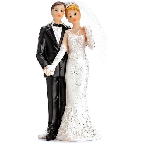 Figurine Cake Topper pour Gâteau de Mariage - Couple de Jeunes Mariés, Décoration de Table, Pièce Maîtresse en Résine - Hauteur 11 cm (1/5)