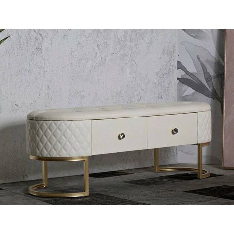 Dmora - Panca Golfo, Panchina multiuso, Seduta per ospiti, Cassapanca multifunzione, 120x40 h43 cm, Bianco e Oro (1/5)