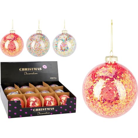 pallina di natale iris 10cm paillettes - rosa/trasparente colore assortito