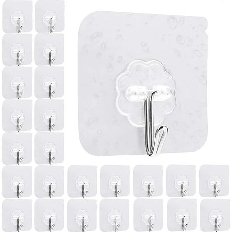 24 Ganci Adesivi Trasparenti, Ganci per Asciugamani per Cucina Bagno Parete & Soffitto, Max 10kg (1/4)