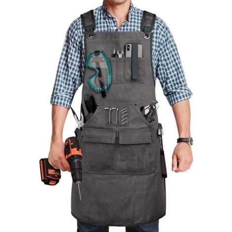 Tablier De Travail - Toile Cirée 20 Oz - 9 Poches Outils - Poche Magnétique - Bretelles Réglables Croisées - 86,9 X 69,8 Cm - 1 Pièce (1/4)