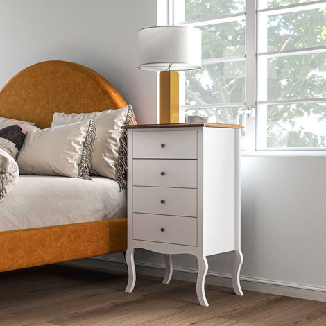 Kommode mit 4 Schubladen, Kippschutz, geeignet für Wohnzimmer oder Flur, 60 x 40 x 98,5 cm, Weiß und Eiche (1/5)