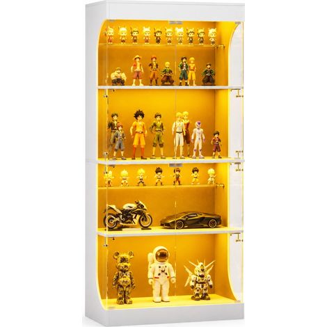 Vetrina in vetro CHICFURN 80 x 35 x 165 cm bianca con LED, ripiano e porta vetrata (1/5)