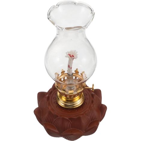 Lampe à Huile en Céramique Forme Lotus Petit Modèle, Lampe Bouddhiste D’intérieur Régulateur de Flamme Coupe-Vent, Éclairage Décoratif pour Temple, Salon de Thé et Autel Maison (1/5)