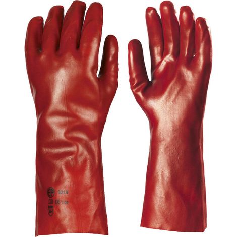 Gants de travail rouges en paire de 10 avec revêtement en PVC, 36 cm, taille 10, pour travaux manuels