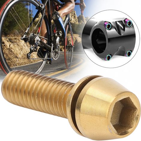 Lot de 3 vis de potence de guidon de vélo en alliage de titane durable, M6x20 mm, dorées, pour freins à disque. (1/5)