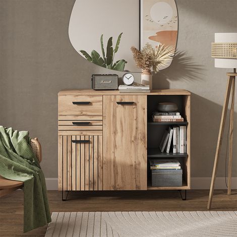 Kommode Amber, Braun, 120.1 x 100 cm mit 2 Schubladen und 2 Türen, Vicco