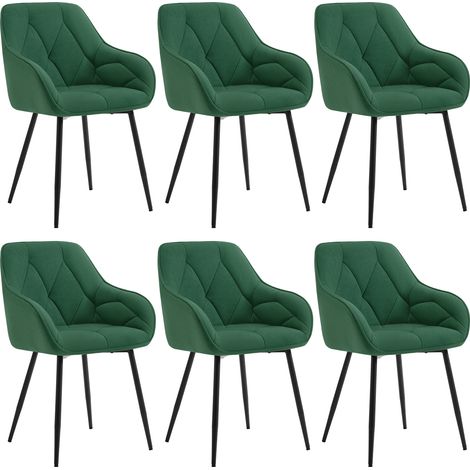 WOLTU Esszimmerstühle 6er Set, Küchenstuhl mit Samt Gepolstertem Sitz Metallbeinen ergonomischer Sessel Armlehnstuhl Rückenlehne Stuhl Esszimmer Dunkelgrün (1/5)