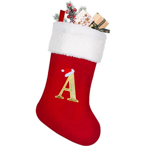 1 Chaussette de Noël, Lettre Personnalisable, Rouge, 20 Pouces, Cadeau, Décoration Cheminée Sapin (1/5)