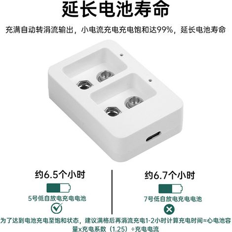 9V multi-functional battery charger, automatically turns on indicator light when fully charged, Type-C interface, intelligent fast charging for nickel-metal hydride and lithium batteries. (1/4)
