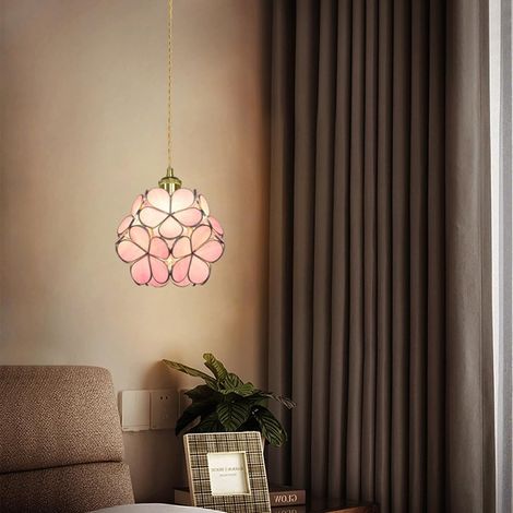 Suspension Japonaise en Laiton et Verre à pétales, Lampe créative et Confortable à tête Unique pour Chambre d'enfant, Lampe Suspendue pour Salon,rose (1/4)
