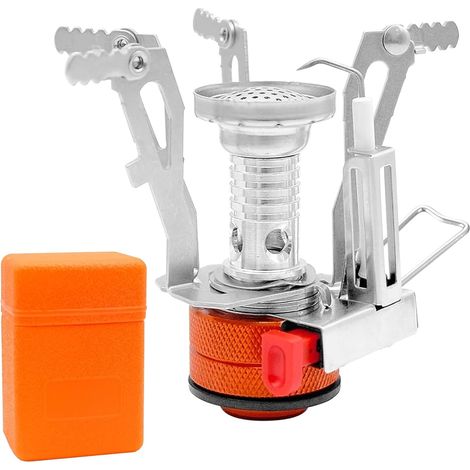 Mini réchaud à gaz de camping 3000 W portable avec boîte de transport pliable pour extérieur, camping, randonnée, trekking, pique-nique, voyage (1/5)