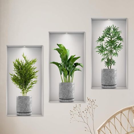 JSSEVN-3 Pièces 22 45cm Stickers Muraux Vase 3D Stickers Plante Decoration Murale Salon Convient pour Décorer les Chambres les Salles a Manger (1/5)
