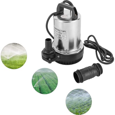 Bomba sumergible, 160 W, 12 V CC, caudal máximo 6000 L/H, altura máxima de elevación 9 m, acero inoxidable. (1/5)