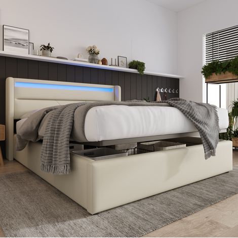 Bett Doppelbett Stauraum 160x200 PU Leder Weiß OKMYHOME (1/5)
