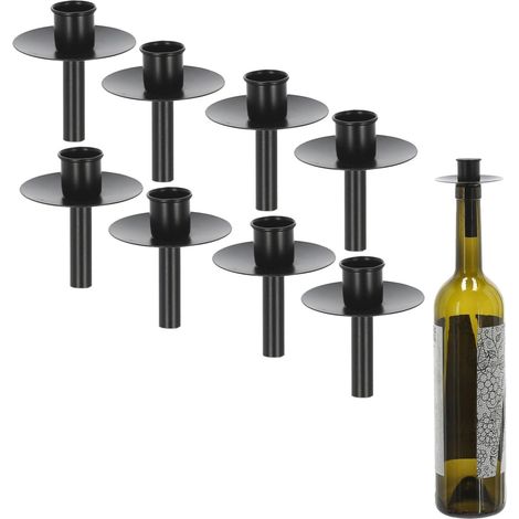 Novaliv 8X Bougeoir bouteille en fer noir Bougeoir bouteille fixation pour bougies env. Bougeoir en forme de bouteille noire de 2 cm, bougies