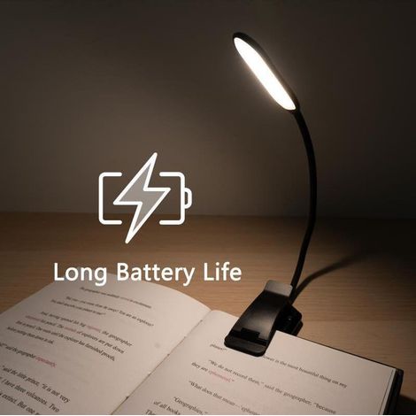 Wiederaufladbare Leselampe mit 3 Lichtfarben und Dimmfunktion.