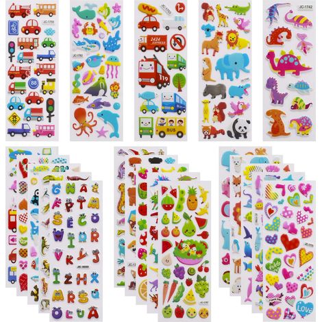 Autocollants 3D pour Enfants 2 à 4 ans, 24 Feuilles kids stickers Plus de 550 Comprenant des Animaux, la Vie Océanique, Dinosaures et Bien Plus (1/5)