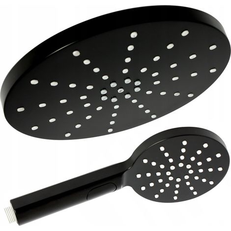 Duschset mit Regenduschkopf und Antikalk-Handbrause, rund, schwarz (1/5)