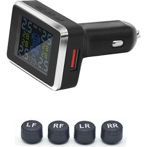 Sistema de monitoreo de presión de neumáticos (TPMS) para automóviles con pantalla LCD, 4 sensores externos para monitoreo de presión de neumáticos y detección de fatiga del conductor. (1/5)