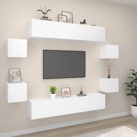 Ensemble de meubles TV 8 pcs-Banc TV-Meuble Télé Blanc Bois d'ingénierie 898376 (1/5)