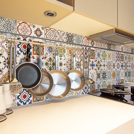 Sticker Mural Carrelage adhésif Cuisine Salle de Bain - 24 STICKERS CARREAUX DE CIMENT AZULEJOS LÉONA - 24stickers20x20cm (1/5)