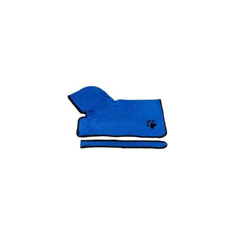 Peignoir serviette de bain pour chien avec ceinture capuche, super doux, bleu, M – (1/5)