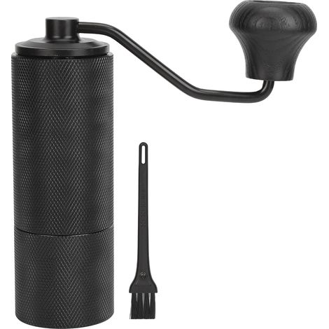 Moulin à café manuel en aluminium et acier inoxydable, broyeur portable compact noir pour maison bureau camping, mécanisme robuste (1/5)