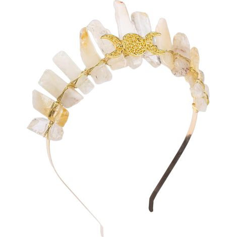 Serre-tête en cristal brut pour femme - Style bohème - Quartz - Sorcière - Jaune dégradé (1/4)