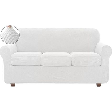 Housse Canapé Extensible Protege Canape 3 places Avec Accoudoirs Spandex Housse de Canapé Epaissie protection de canapé - Blanc (1/4)
