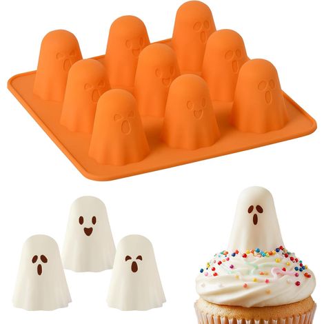 Moule en silicone fantôme Halloween 9 alvéoles avec de multiples expressions faciales mignonnes, moules 3D fantôme adaptés au chocolat, bonbons, savon, flan, gelée, décor de cupcake et pâtisserie DIY (1/5)