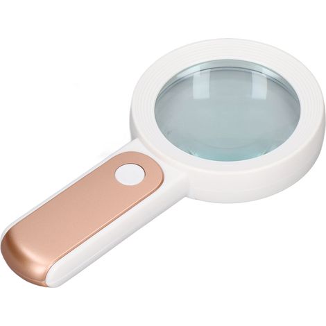 Loupe de lecture à main 30X ultra légère, verre grossissant HD avec éclairage LED, rose doré et blanc (1/5)