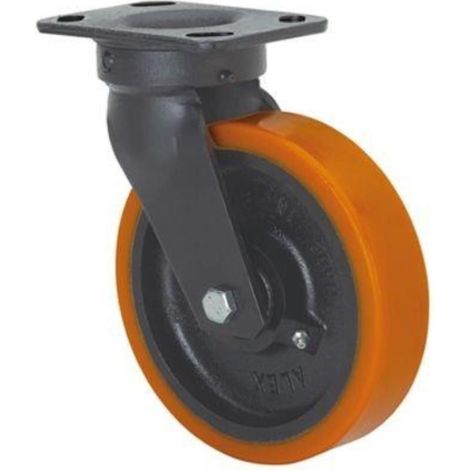 rueda giratora placa 10gt150-hub hierro-poliur.naranja eje bolas