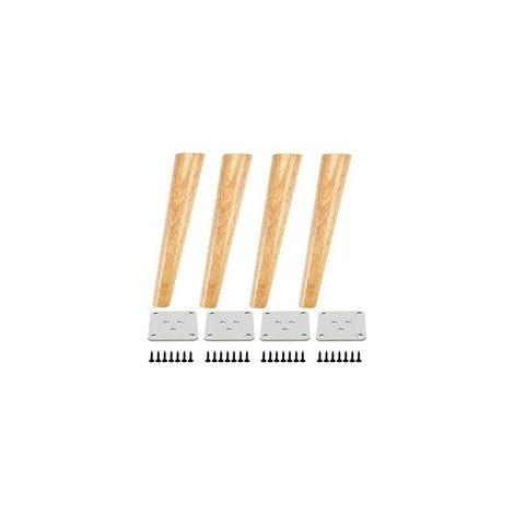 Lot de 4 Pieds pour Meubles en Bois Incliné Pieds de Table avec Plaques de Montage et Vis - 30cm