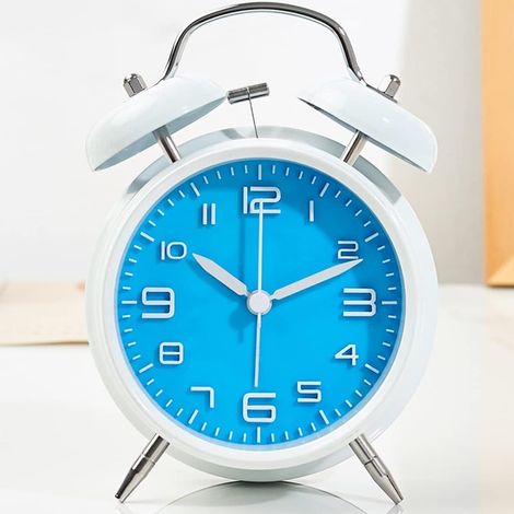 Despertador MINKUROW Despierta, Enseña A Los Niños A Planificar Su Tiempo Sabiamente, Decoración De Escritorio De Hierro, Reloj De Pared De 11,4 Pulgadas, Color: Blanco Y Azul (1/5)