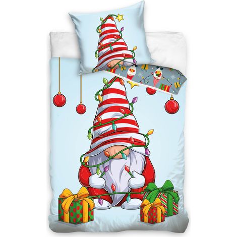 Parure de lit de Noël Lutin Cadeaux Bleu 160x200 100% Coton