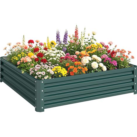 Potager surélevé à fond ouvert et doublure, en acier galvanisé, 120 x 120 x 30 cm, vert résistant aux intempéries et à l'humidité (1/5)