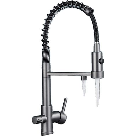 Grifo de cocina, doble función, cabezal rociador extraíble, color gris militar. (1/2)