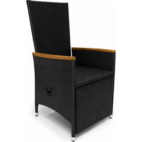 CASARIA® Polyrattan Garden Chairs, Set of 2, Reclining Backrests, Adjustable Footrest & Backrest, Armrests, Acacia Wood, Weatherproof, for Garden, Balcony, and Patio