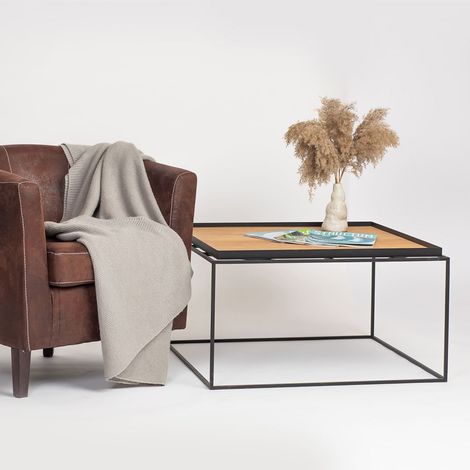 Tavolino da salotto in legno di Rovere impiallacciato con struttura in metallo nero verniciato - 80 x 80 x 44 h. cm (1/5)