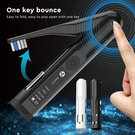 Brosse à dents électrique - Design pliable avec stérilisateur UV, IPX7, 3 modes (Noir)-AquaForge