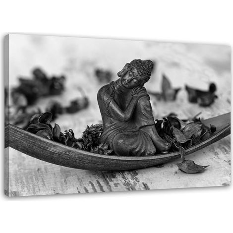Tableau sur toile Bouddha Zen Spa noir et blanc 60x40 (1/5)