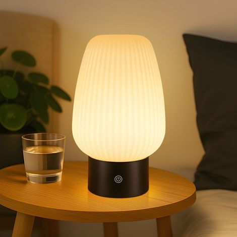 ACKERMAN Lampe de chevet LED rechargeable sans fil USB, blanc, IP44 résistant à l’eau, verre, 3000K-6500K, luminosité réglable tactile, pour chambre et cuisine (1/5)