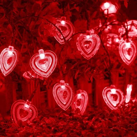 Guirlande Lumineuse Solaire Coeur D'amour Jardin, Étanche 20ft 30LED Fée Solaires Lumière pour Exterieur Interieur Mariage Fête Noël Saint Valentin Ambiance Éclairage Décoration (Rose) (1/5)