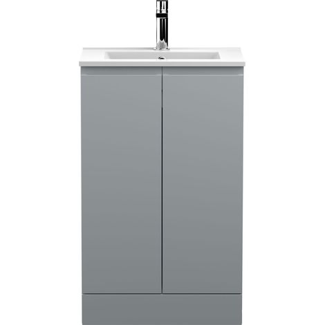 Hudson Reed Urban Floor Standing 2-Door Vanity Unit with Basin 2 Satin Grey - 500mm Wide (1/5)